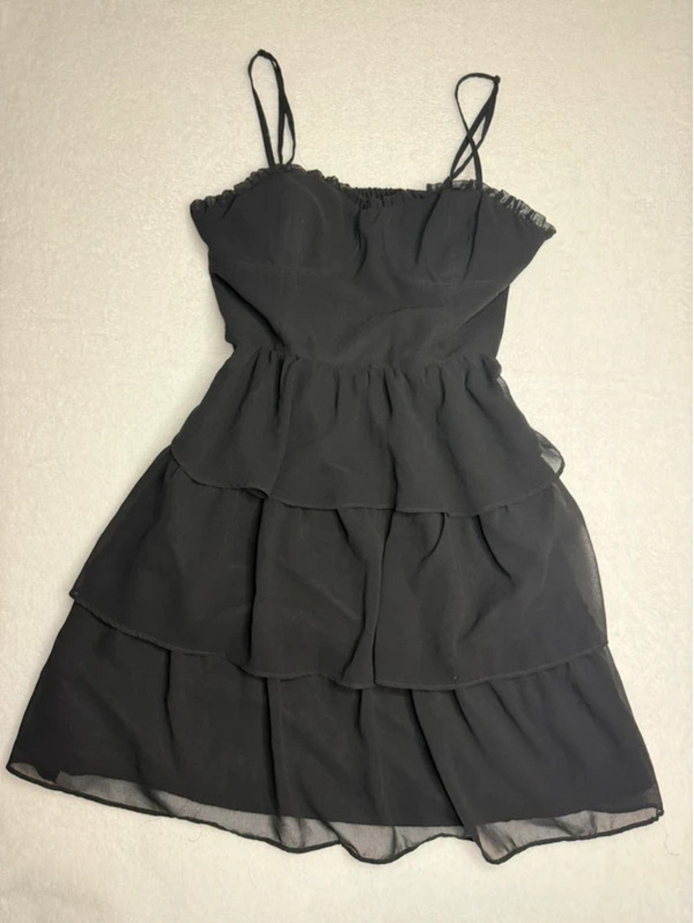 American Eagle Black Tiered Chiffon Mini Dress Size 4 Y2K Ruffle